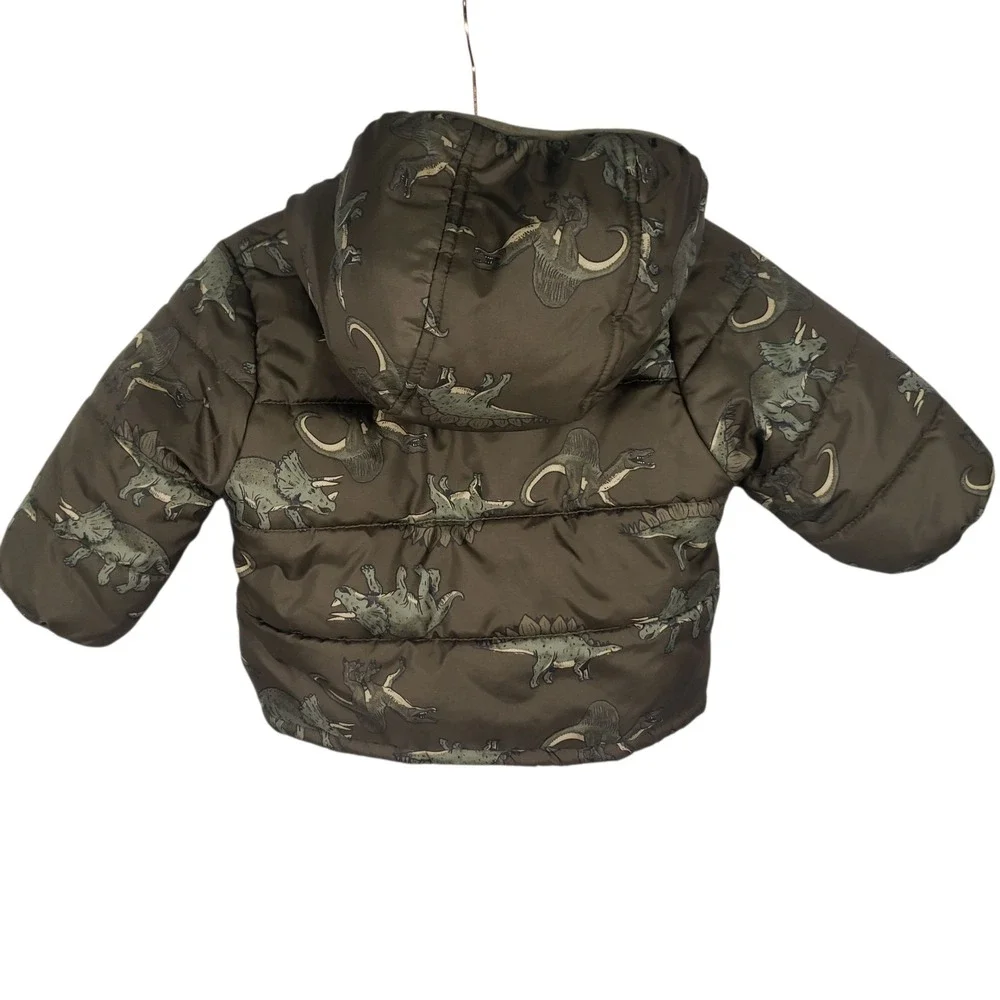 Carter's Dinosaur Puffer Jacket Kids‎ 12M Olive Green Winter Warm Coat